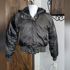 Nike Black Insulated Bomber Jacket with Soft Sherp Lined Hood